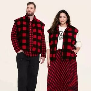 Adult Big Buffalo Check Fleece‎ Vest - Woolrich Red/Black 2XL